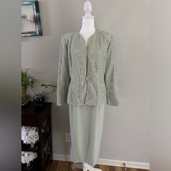 KAREN MILLER NEW YORK FORMAL 2 PIECE SET DRESS/JACKET SIZE 8 VINTAGE - Picture 1 of 12
